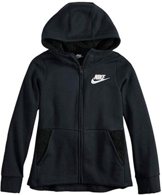 Nike Girls Full Zip Sherpa Hoodie (Black) - XS (Age 6-8) - New