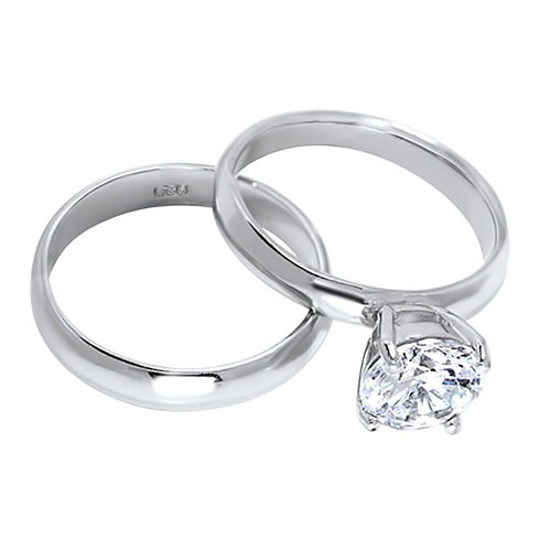 LaRaso Co His Her CZ Wedding Ring Set 3 Piece TRIO Silver Black Titanium Couples - Picture 3 of 6