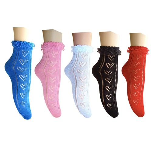 3 pairs Ladies cotton ankle socks Girls Pointelle heart pattern XL crochet white - 第 3/6 張圖片
