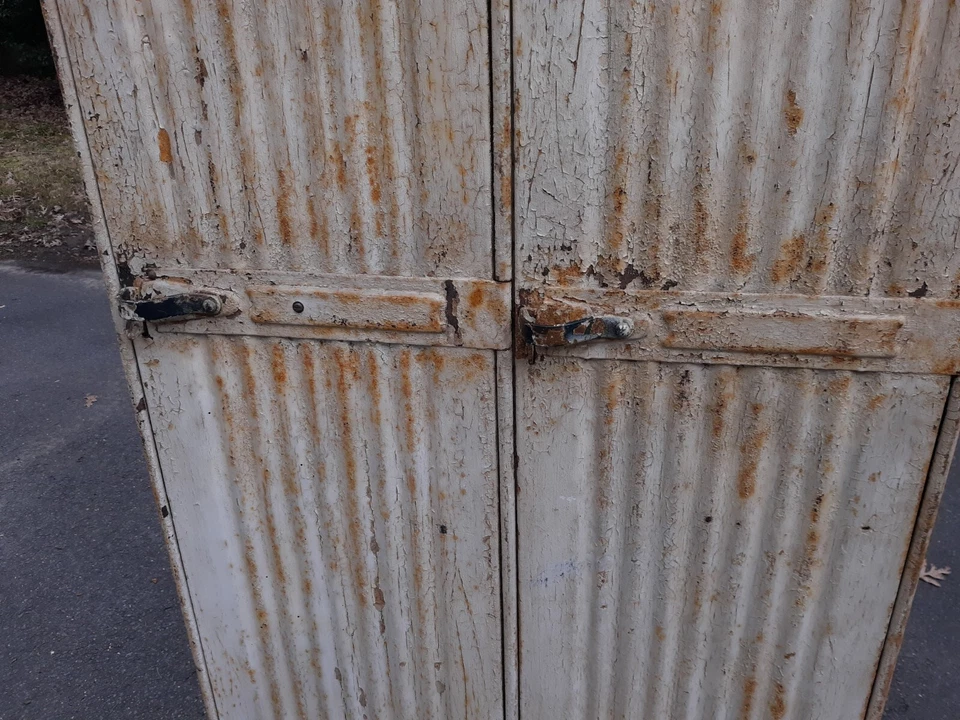 Antique Corrugated Steel  Locker Storage Cabinet  - Image 4 of 4