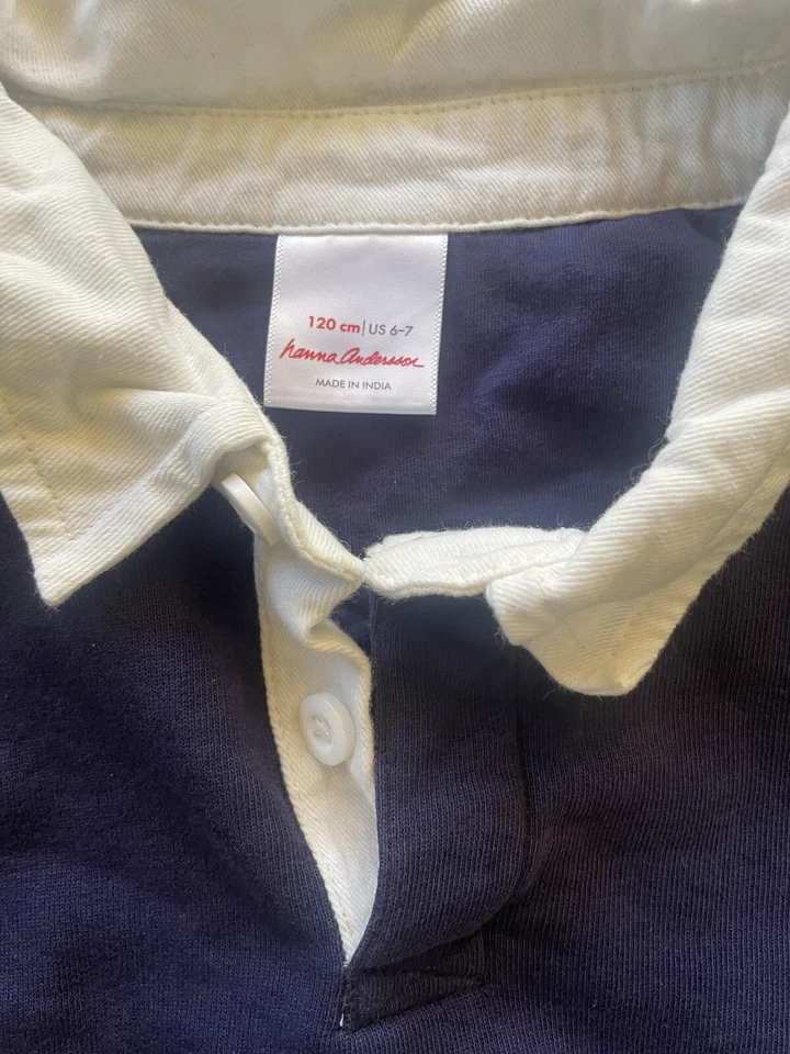 Hanna Andersson Shirt Boys 120 Blue Long Sleeve Collared White - Image 2 of 3