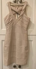 CRYSTAL DOLL Glittery Champagne Bodycon Dress Juniors Sz 3 Cocktail Party