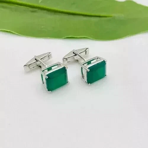 Gemelos para hombre de plata de ley 925 con esmeralda verde natural corte esmeralda de 2 quilates Foto 4 de 4