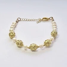 White Pearl Croatian Handmade Bracelet with Gold Plated Sibenik Button, Unique