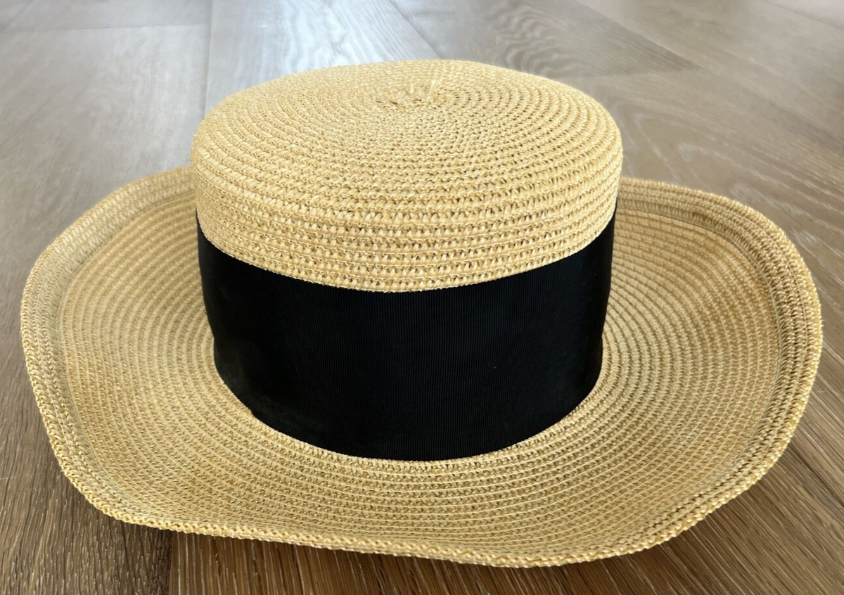 Vintage Eric Javits Straw Sun Hat 8 Jeweled Cabochons Black Ribbon Eric Javits Black Straw Hats for Women for sale | eBay main image 2