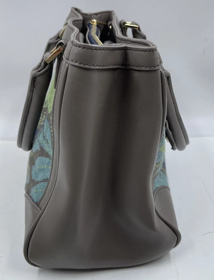 Bolso Bandolera Spartina 449 Para Mujer Gris Floral Cuero Asa Superior Correa Foto 4 de 4