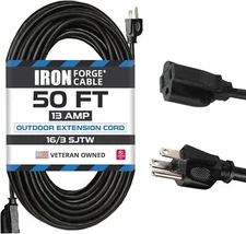 Iron Forge Cable 50 Ft Weatherproof Extension Cord Indoor & Outdoor Use, 3 Prong
