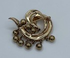 Crown Trifari Ball Collar Necklace & Clip Earrings Set 1950s Gold Tone Fringe — photo 7