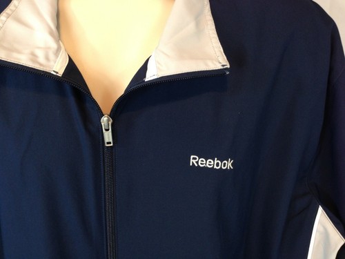 Reebok Men's XL Lined Athletic Track Jacket Navy Blue w/ Beige Trim - New W/Tags - Picture 3 of 8