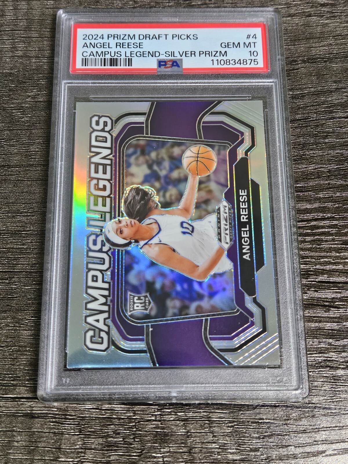 2024 PRIZM DRAFT - #4 - ANGEL REESE "CAMPUS LEGENDS" SILVER PRIZM / PSA 10 GM view 2