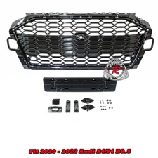 Fits 20-25 Audi A4 B9.5 RS4-Style Badgeless Honeycomb Front Grill Gloss Black