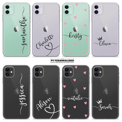 Personalisierte Handyhülle Klar Name Silikon Cover für iPhone 11 Pro 12 14 15 XR