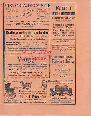 Kiel, 8 x Advertising 1912, Fruggi-GmbH Heinr. Potz Stamp Factory 