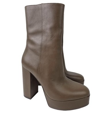 Stuart Weitzman Brown Leather Platform Block Heel Mid-Calf Zip Boots 9B