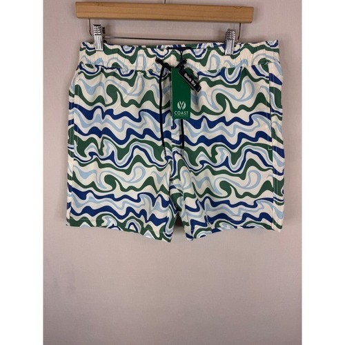 Coast Clothing Co Mens Swirl Print Quick Dry Swim Trunks Green Blue Size M NEW