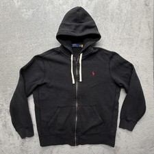 Polo Ralph Lauren Hoodie Mens Large Black Full Zip Fleece Sweatshirt Pony Logo