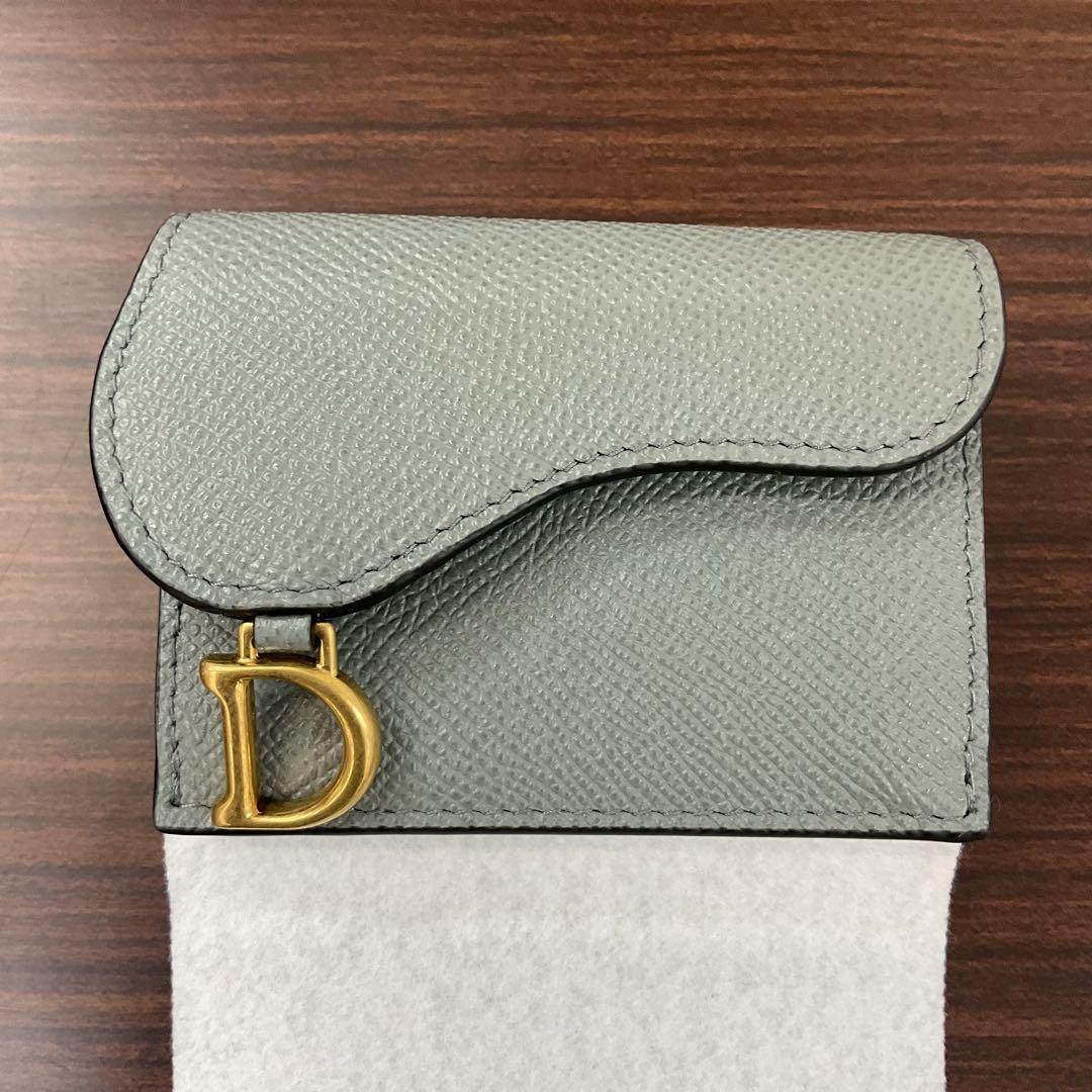 Dior Tri-Fold Compact Wallet in Blue Gray with Dust Bag Pre-Owned