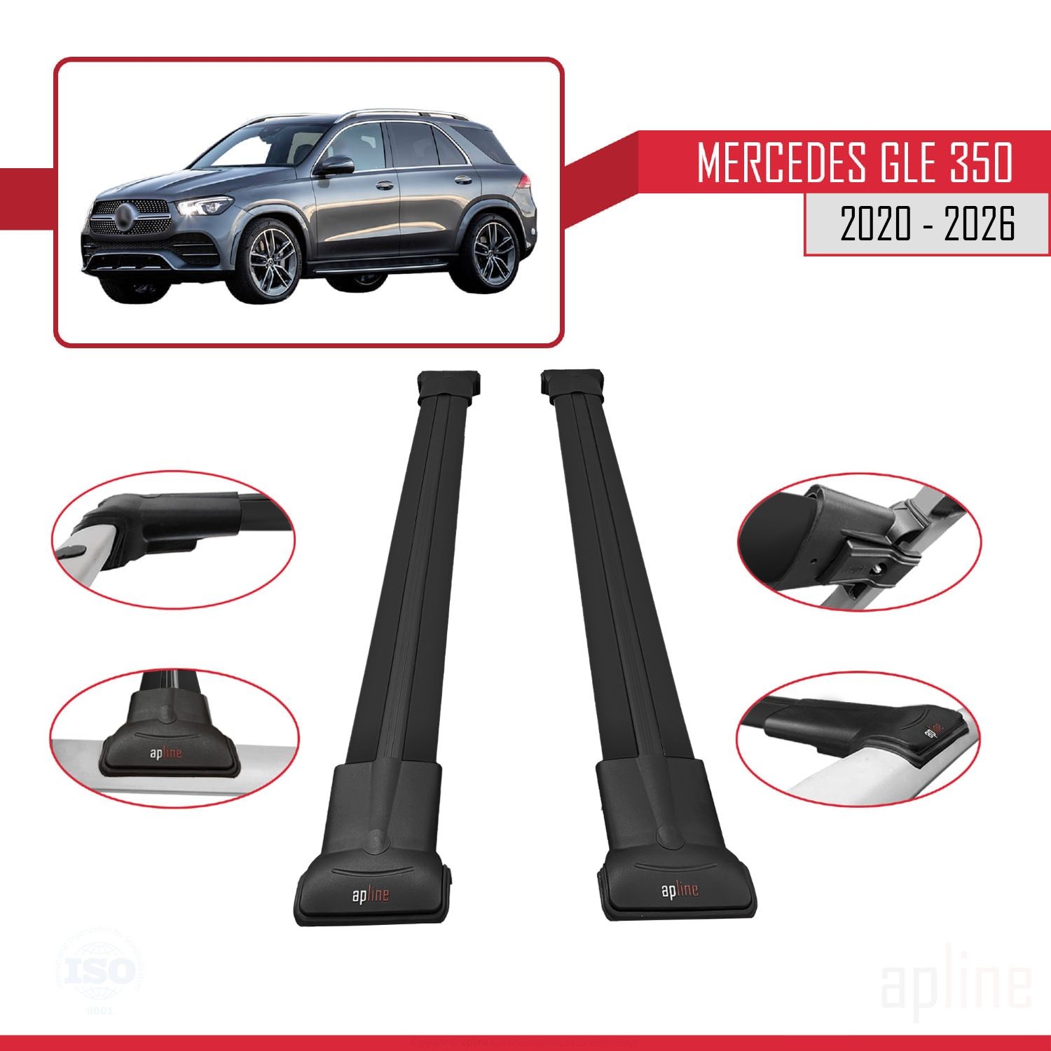 Barres de toit FLY pour Mercedes Classe GLE V167 2019-2026 en aluminium noir