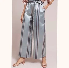 Hemant & Nandita Wide Leg Satin Striped Pants Size XL Boho Dressy Women's