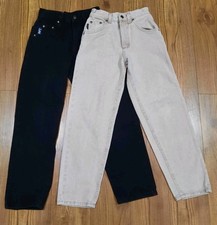 Vtg 90s Lee Boys Youth Riveted Jeans Sz 10 Slim Black / Tan Tapered High Waisted