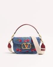 VALENTINO alltime denim shoulder bag with cherryfic embroidery blue - BNWT