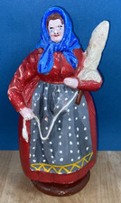 Ancien grand santon de Provence plâtre peint S JOUGLAS Fileuse de laine H 26 cm