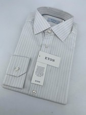 Eton Dress Shirt Mens L 16 - 41 White Blue Striped Contemporary Fit Business