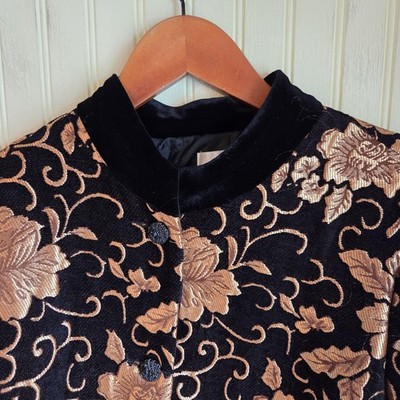 Draper's & Damon's Jacket Womens Petite PS Black Floral Button Front Lined