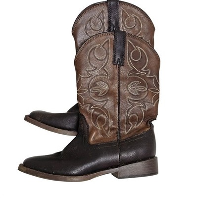 Roper Little Kids Cowboy Western Boots Boys 2 Two Tone Brown Embroidered VGUC