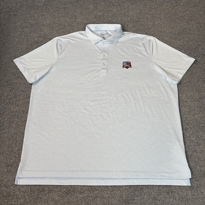 Johnnie-O Polo Shirt Mens XXL White Blue Stripe Golf NY Mets Shea Stadium Citi