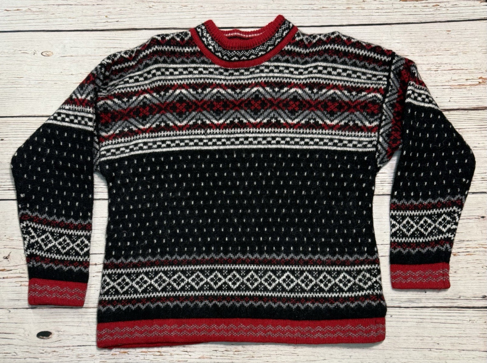 Willi Smith Sweater Women’s Sz XL Wool Shetland Red Black White