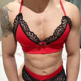 Men Bra Briefs Sissy Underwear Sexy See-through Adjustable Lingerie Lace