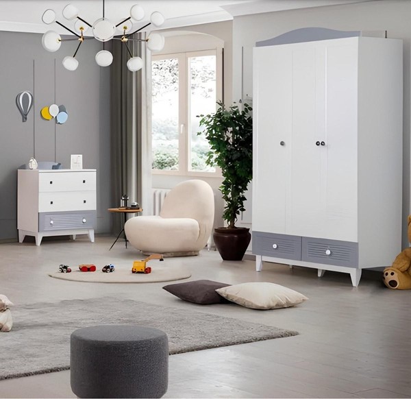 Modern Kinderzimmer 2Tlg MöBel Komplettzimmer Mehrfarbig Kleiderschrank Kommod-image