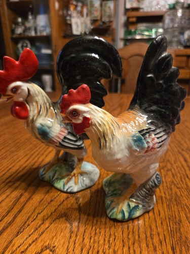 Vintage Ceramic 6.5 Tall Rooster and Hen Figurines Set of 2