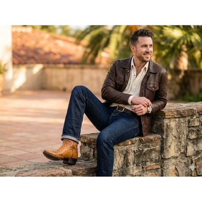Mens Full Quill Ostrich Leather Western Cowboy Boots Tan Pointed Toe