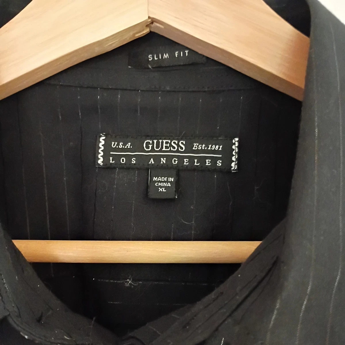 NUEVO CON ETIQUETAS Camisa Guess Los Angeles Para Hombres Manga Larga Botón Negra Puesta de Sol YD Lurex XL