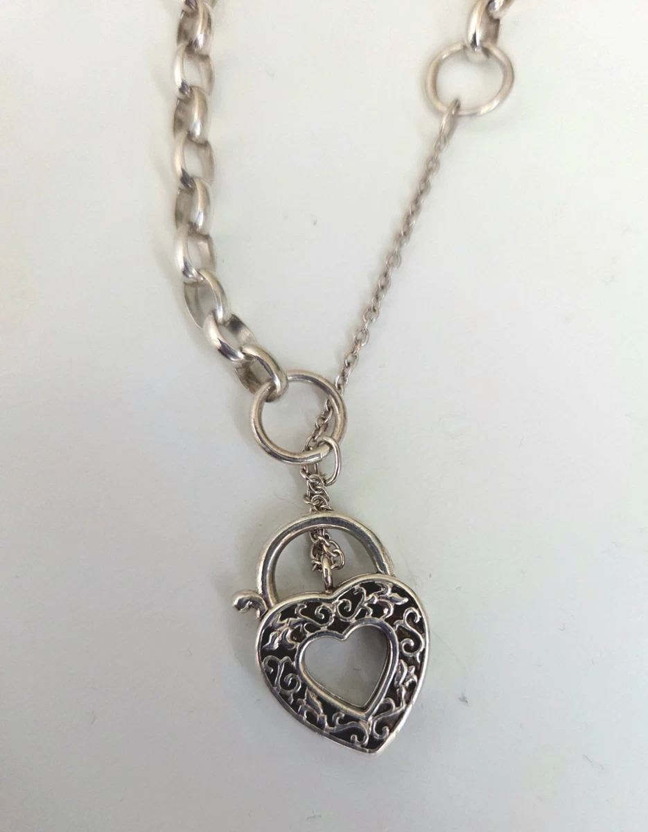 Sterling Silver 925 Heart Padlock Charm Bracelet – Vintage Style