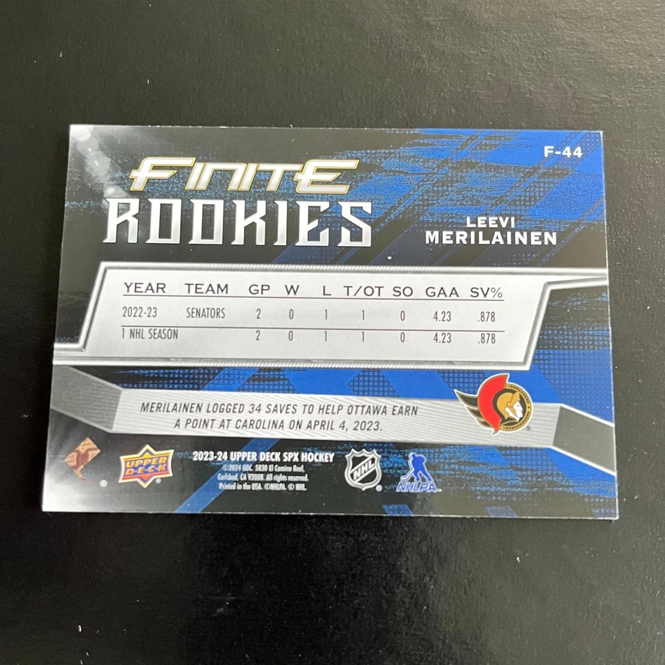 2023-24 SPx Finite Rookies #F-44 Leevi Merilainen /799 Ottawa Senators - Image 2 of 2