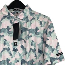 NEW Bad Birdie Golf Polo Mirage Oasis Mens L Core Performance Pink Green Camo