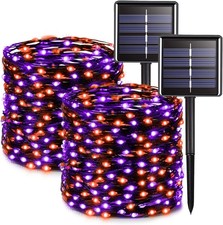 2 Pack Total 200LED 66FT, Solar Halloween Lights Orange and Purple