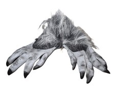 Grey Werewolf Gloves Costume Accessory Faux Fur Claws Ages 14 Halloween