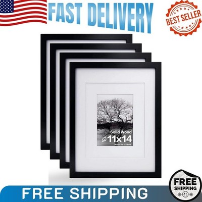11x14 picture frames set of 4, solid wood with mat for 5x7 & 8x10, black