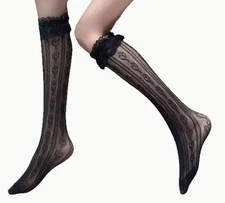 Victorian Trading Co Floral Heart Fish Net Lace Knee High socks 13F