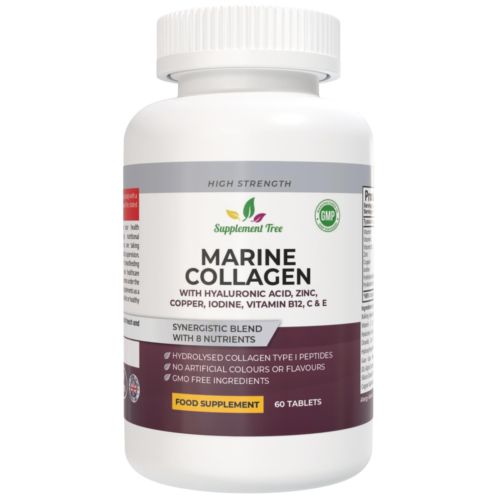 Hydrolysed Marine Collagen Peptides Tablets 1200mg with Hyaluronic Acid Vitamins