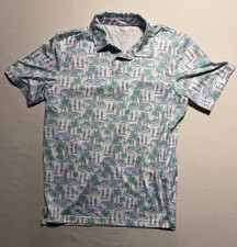 Vineyard Vines Performance Polo Shirt Lighthouse Print Blue Green Mens Medium