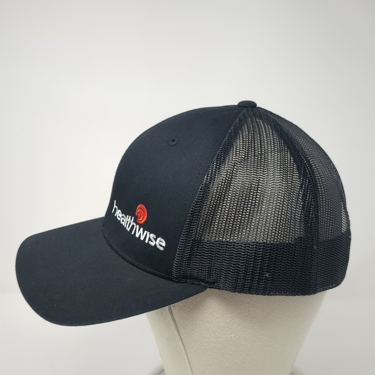 Healthwise Snapback Trucker Hat Black One Size Adjustable Mesh Back Richardson View 3