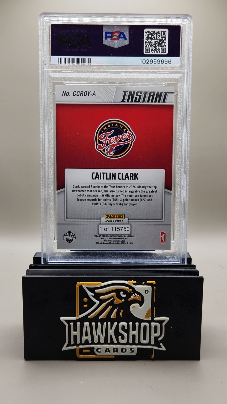 CAITLIN CLARK ROOKIE CARD - 2024 PANINI INSTANT WNBA ROTY PSA 10 GEM MT view 2