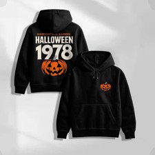 Unisex Vintage Halloween Pumpkin Graphic Hoodie, 1978 Spooky Front and Back Prin