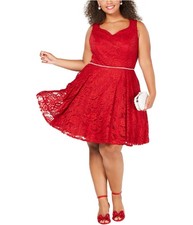 City Studio Womens Embellished Trim Fit & Flare Dress, Red, Plus Size, 16W