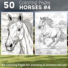 50 horses 4 coloring pages to print  digital   POD permission No. 257 
